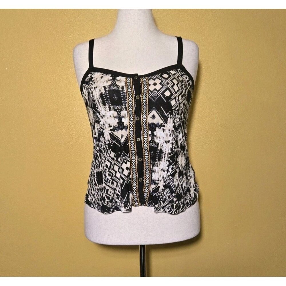Retrod Womens‎ Medium Sleeveless Tank Blouse Black Embroidered 100 % Rayon 45T0